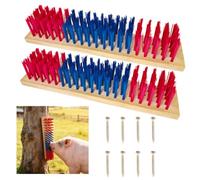 2PCS Pig Enrichment Toy, 11.8” 2-in-1 Self-Grooming & Scratch Brush for Mini Pigs, Cats & Dogs to Reduces Stress , Wooden Base with Wood Wax Oil Finish, Pre-Drilled Holes & 8 Screws, Firm Bristles