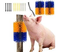 2PCS Pig Scratching Brush and 1PC Cleaning Brush, Self-Grooming Livestock Brush with 8 Mounting Screws, Effective Itch Relief Tool for Pigs, Donkeys, Sheep and Deer