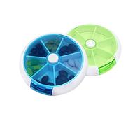 2pcs Pill Box, BetterJonny Portable Automatic Rotary Round 7 Days Pill Cases Tray Medicine Box Holder Green and Blue