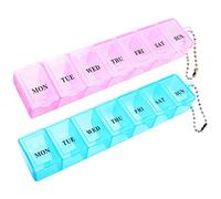 2Pcs Pill Box, Portable Pill Organiser Travel Tablet Box 7 Days Tablet Organiser with Compartments for Medication, Supplements, Vitamins, and Cod Liver Oil(Pink and Blue)