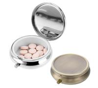 2Pcs Pill Box Small Pill Case for Purse or Pocket, Portable Cute Pill Container Metal Pill Box Decorative Medicine, Vitamin, Fish Oil and Supplements Holder Organizer