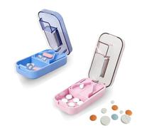2Pcs Pill Cutter, 2-in-1 Professional Pill Cutter and Box, 1/2 1/4 1/8 Precises Tablet Cutters, with V-Shaped Holder for Small and Large Pills, Pill Splitter
