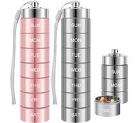 2Pcs Pill Organizer Metal Weekly Pill Box 7 Days Stackable Metal Portable Pill Box Organizer Waterproof Pill Storage Case Easy Medication Management and Organisation, Aluminum Alloy