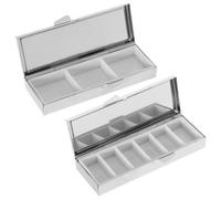 2pcs Pill Organizer Rectangle Metal Multi Compartment Case Silver | Portable Monthly Pill Box, Secure Sealing, Lightweight Iron PP Build, Travel and Office Use