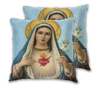 2Pcs Pillow Cover, Jesus Catholic Religious Gift Holy Miraculous Virgin Mary Throw Pillow Case Soft Cushion Cover Durable Pillowcases For Sisters, Birthday Gifts, Home Decor, 45X45Cm
