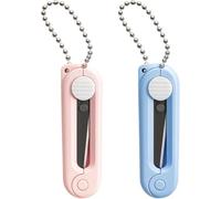 2Pcs Pink Blue Folding Scissors Mini Safe Portable Travel Scissors Foldable Telescopic Cutter Pocket with Keychain for Cutting,Scrapbooking,Crafting,Sewing