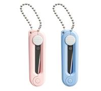 2Pcs Pink Blue Folding Scissors Mini Safe Portable Travel Scissors Foldable Telescopic Cutter Pocket with Keychain for Cutting,Scrapbooking,Crafting,Sewing