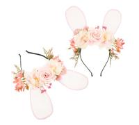 2pcs Pink Bunny Ears Headband Fabric Floral Hair Accessory for Adults | Spring Photo Prop, Comfortable Easy Wear, Realistic Design for Parties