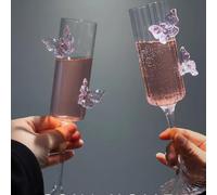 2Pcs Pink Butterfly Wine Glasses, 3D Butterfly Champagne Cups Drinking Glasses Fashioned Wine Cocktails Glassware Romantic Champagne Glasses for Weddings Engagements Party Gifts (Striped Style)