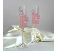 2Pcs Pink Butterfly Wine Glasses, 3D Butterfly Champagne Cups Drinking Glasses Fashioned Wine Cocktails Glassware Romantic Champagne Glasses for Weddings Engagements Party Gifts (Striped Style)