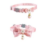 2Pcs Pink Cat Collar Set , Adjustable Lace Bow & Pearl Collar for Cats and Small Dogs, 8-10.5 Inch, Stylish and Cute Pet Accessory