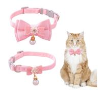 2PCS Pink Cat Collar with Bow - Adjustable Breakaway Safety Kitten Collar, Soft Pearl & Lace Bow Accessories for Girl Cats and Small Dogs (8-10.5 Inch) (Pink A)