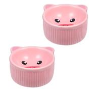 2pcs Pink Ceramic Hamster Bowl Cartoon Feeding Dish for Mealtime | Spill-resistant Shape, Holds Food and Water, Easy to Wash, Compact Pet Supply for Small Animals