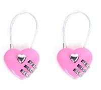 2Pcs Pink Combination Lock, 3 Digit Heart Shaped Padlock for School Gym Locker, Cable Luggage Locks, Sports Locker Lock, Luggage,Fence,Backpack,Valentine Gift Travel Accessories