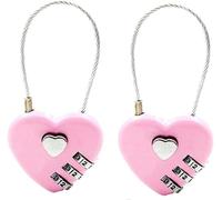 2Pcs Pink Combination Lock, 3 Digit Heart Shaped Wire Rope Padlock for School Gym Locker, Sports Locker, Fence, Toolbox, Case, Hasp Storage Combination Padlocks