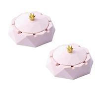 2Pcs Pink Crown Stainless Steel Ashtray with Lids, Windproof, Ash Holder for Smokers, Desktop Smoking-Ash Tray for Home, Office Decoration, Home Decor Accents