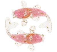 2Pcs Pink Crystal Koi Fish Figurines Japanese Feng Shui Resin Ornaments | Miniature Carp Statues With Gold Leaf For Desktop Decor Good Luck Water Resistant Office Accessories