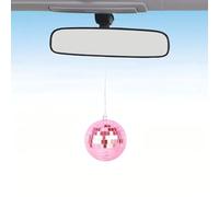 2pcs Pink Disco Ball,Disco Ball Car Accessory,Disco Cowboy Hat Accessory,Disco Car Charm, Rear View Mirror Hanging Accessories (Pink-A)