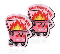 2pcs Pink Dumpster Fire Patches, Funny I'm Fine Meme Embroidered Applique with Loop Fastener & Self-Adhesive Backing Everything's Fine Cartoon Badge Patch Morale Sticker for Backpacks Jackets