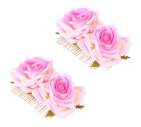 2pcs Pink Fabric Rose Hair Comb for Banquet and Party Elegant Floral | Double Rose Design, Beautiful Fashionable Finish, Decorative Side Comb, for Lovers and Families