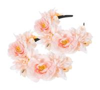 2pcs Pink Floral Headband, Vintage Fabric Hair Accessory | Reusable Cloth Flower Look, Photo Prop for Bridal Shots and Daily Wear, Chic Retro Style