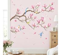 2PCS Pink Flower Peach Tree Bird Wall Stickers, Removable Self-Adhesive Odorless Wall Decals, DIY Home Decor Vinyl Art Stickers for Living Room Bedroom Kids Room Hallway Sofa Wall