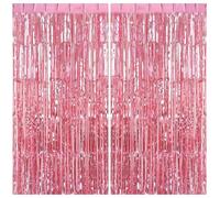 2pcs Pink Glitter Tinsel Curtains, 1*2m Shimmer Party Foil Door Curtains with Fringe Tassel Tinsel Backdrop for Girls Unicorn Mermaid Fairy Princess Party Decorations