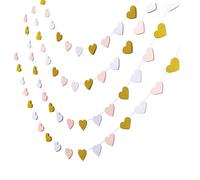2Pcs Pink Gold Love-Heart Garland, 78 inch Hanging Decoration Streamers Banner for Anniversary Bachelorette Bridal Shower Engagement Valentines Party Decor