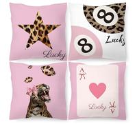 2Pcs Pink Leopard Print Cushion Covers, 45 x 45 cm Double-Sided Leopard Print Pillow Cases, Room Decor Aesthetic Bedroom, Leopard Printed Bedding, Girls Room Decor for Sofa, Bedroom and Living Room