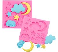2Pcs Pink Moon Star Silicone Cloud Mold Star Chocolate Gummy Molds Cloud Fondant Molds Non-Stick Stars Baking Mold for Candy Biscuits Cookie Jelly Chocolate Cake Decorating Home and Kitchen