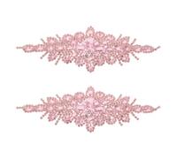 2pcs Pink Rhinestone Flower Applique for Bridal Dress Alterations | Hand-embellished 3d Floral Patch, Lustrous Beads and Sequins, for Clutch Bags and Pageant Styling