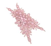 2pcs Pink Rhinestone Flower Applique for Bridal Sashes and Sleeves | 3d Floral Design, Handsewn Crystal Bead Patch, Elegant Garment Repair Accent for Dressmakers