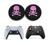2pcs Pink Skull & Cross Bones Silicone Rubber Analog Thumb Stick Grip Cover Caps, Compatible with PS5, PS4, Xbox Series S|X & Xbox One Controllers
