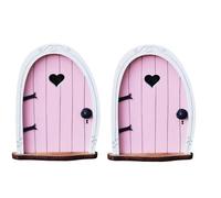 2Pcs Pink Streak Mini 3D Fairy Garden Door for Tree, Miniature Fairy Door for Fairytale Tiny House Doors, Bonsai Terrarium Micro Landscape Decoration Miniatures Accessories