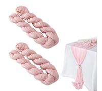 2PCS Pink Table Runner, 90×300cm Pink Cheesecloth Table Runners, Boho Gauze Runner for Holiday Party