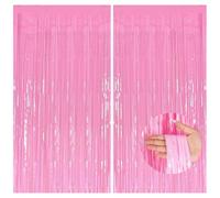 2pcs Pink Tinsel Curtains, 3.2x6.5ft Macaron Party Foil Door Curtains with Pastel Fringe Tassel Tinsel Backdrop for Girls Unicorn Mermaid Fairy Princess Party Décor