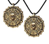 2pcs Pirate Accessories Halloween Necklace Horror Skull Engraved Round Pendant Halloween Accessories Woman Eerie Retro Flair Spooky Neck Ornament Gifts for Women Men Themed Cosplay Gatherings