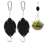 2pcs Plant Pulley, 25kg/55lbs Capacity Heavy Duty Retractable Hanging Basket Pulley Adjustable Plant Hanger Flower Basket Hook Up to 160cm/5.25ft for Garden Hanging Baskets and Birds Feeder