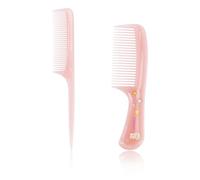 2pcs Plastic Baby Hair Brush Combs Set,1 Fine-Tooth Hairbrush with Cute Bear Pattern & 1 Rat Tail Styling Comb for Toddlers Kids Women All Hair Types(Pink)