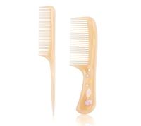 2pcs Plastic Baby Hair Brush Combs Set,1 Fine-Tooth Hairbrush with Cute Bear Pattern & 1 Rat Tail Styling Comb for Toddlers Kids Women All Hair Types(Yellow)