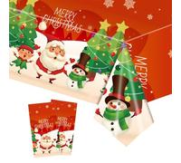 2Pcs Plastic Christmas Tablecloths - Large 137x274cm Rectangle Red Snowman Table Cover for Xmas Party Tableware Decorations
