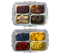 2PCS Plastic Divided Serving Tray with Lid Snackle Box Charcuterie Container Portable Snack Platters Organizer for Candy, Fruits, Snacks, Nuts, for Party, Entertaining, Picnic (4 Compartment)
