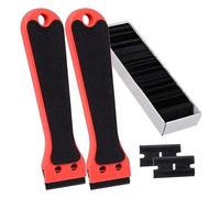 2Pcs Plastic Scraper with 100 Plastic Razor Blade, Adhesive Remover with 6 inch Long Handle, Oven Scraper, Durable Scratch Remover Tool for Car Sticker, Glue, Window, Wall, Label Removal