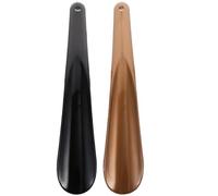 2Pcs Plastic Shoe Horns Hanging Hole, Easy Store Helper | Black Pair, Perforated Spoon Shape, Smooth Rounded Edge Profile, Comfortable Handling for Daily Wear
