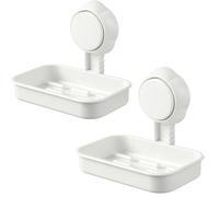 2Pcs Plastic Suction Soap Dish, 3-in-1 Bathroom Set Soap Dish, Soap Holder Max Hold 5 KG, Drill-Free, Removable Shower Shelf Storage Basket with Drainage, White