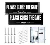 2Pcs Please Close The Gate Sign Dog, Aluminium Keep Gate Closed Sign with Cable Ties Screws Rope Waterproof UV Resistant Easy to Mount for Outdoor Yard Patio Garden Gate Wall Fence