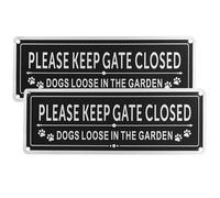 2Pcs Please Close the Gate Sign,Dog Warning Sign Aluminum Please Keep Gate Closed Dogs Signs with Pre-drilled Holes and Adhesive Backing for Outdoor Gates UV Resistant Rust Free 3.5 x 9.8in