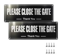 2Pcs Please Close The Gate Signs, Stainless Steel Close Shut The Gate Signs, Reflective Dog Sign Black Stainless Steel Door Sign Wall Or Door Personalised Garden, for Indoor, Outdoor, Gate, Garden
