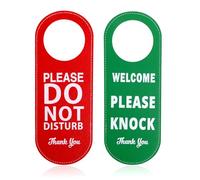 2pcs Please Do Not Disturb Signs, Double-Sided Leather Green and Red Welcome Knock Signs Reversible Door Hanger for Office Hotel Restroom Meeting in Progress Room