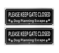 2PCS Please Keep Gate Closed Dog Warning Sign 9.8x3.5 Inches, Brushed Aluminum Close the Gate Sign Dog with Adhesive Backing, UV Protected, Weather Resistant, Reflective for Gates Fencing Outdoor Use